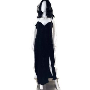 Nicolas Villani High Slit Long Maxi Formal Dress Size 44 M Black Sweetheart Neck